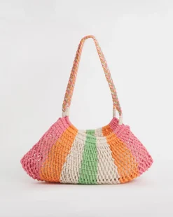 Multi-Stripe Crochet Shopper Bag