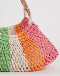 Multi-Stripe Crochet Shopper Bag