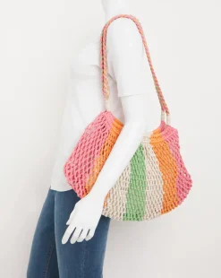 Multi-Stripe Crochet Shopper Bag