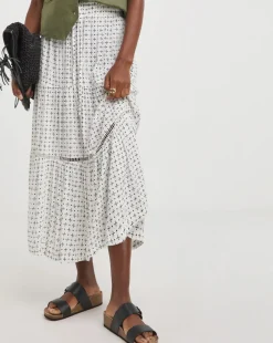 Natural Print Crinkle Midi Skirt