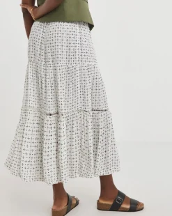 Natural Print Crinkle Midi Skirt
