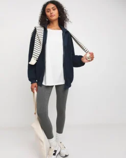 Navy Borg Rib Collar Zip Up Jacket