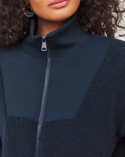 Navy Borg Rib Collar Zip Up Jacket