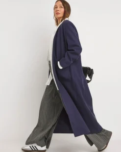 Navy Collarless Longline Coat