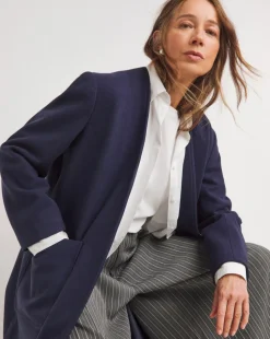 Navy Collarless Longline Coat