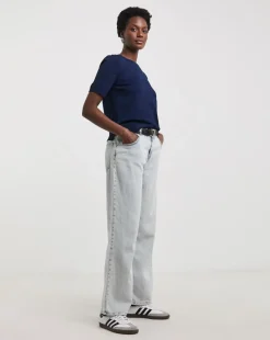 Navy Crew Neck Short Puff Sleeve Jumper