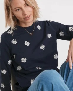 Navy Daisy Embroidered Sweatshirt