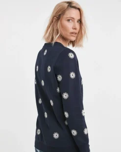 Navy Daisy Embroidered Sweatshirt