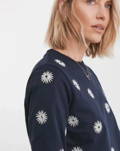Navy Daisy Embroidered Sweatshirt
