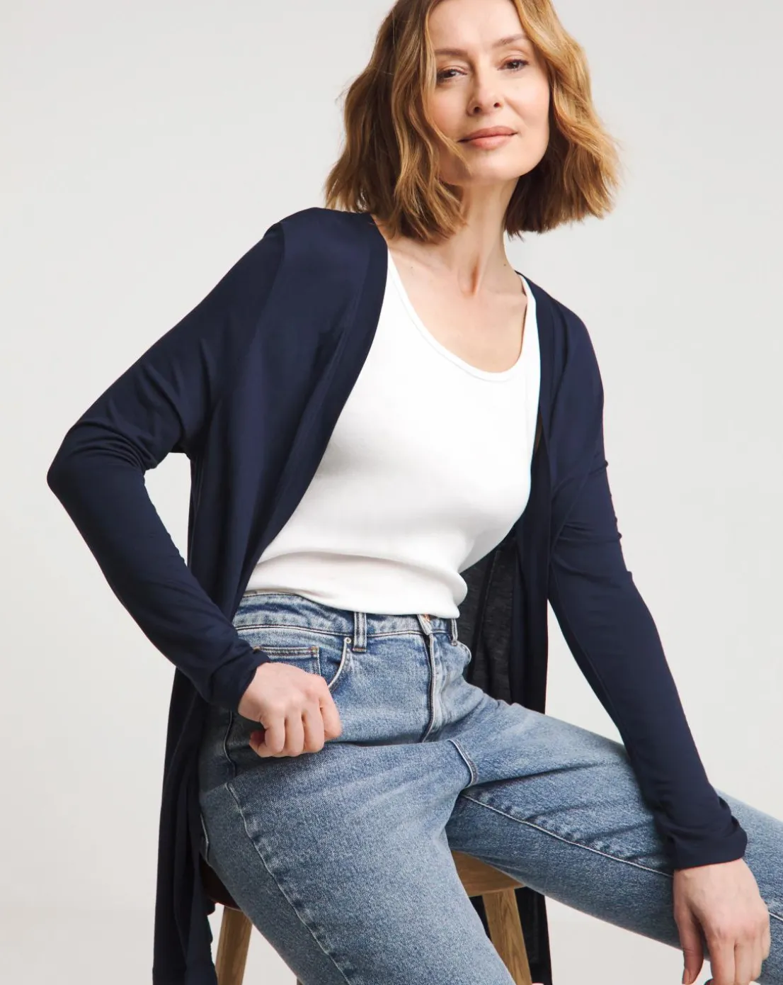 Navy Edge to Edge Jersey Cardigan