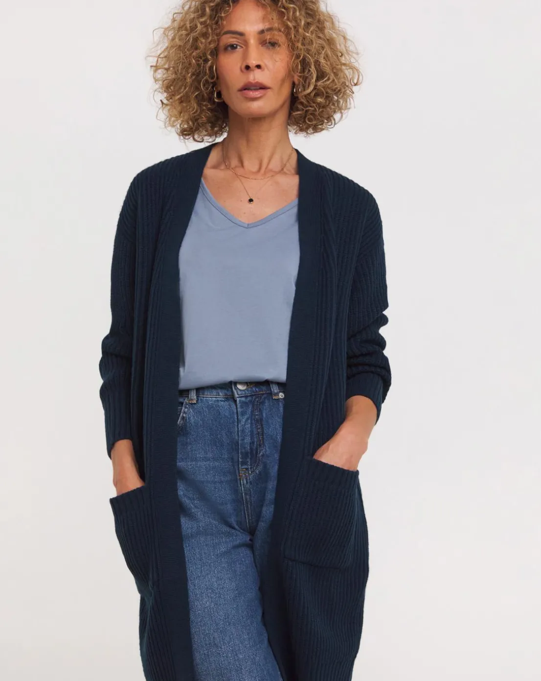 Navy Fisherman Rib Cardigan