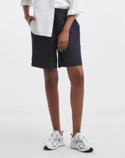 Navy Linen Mix Knee Length Shorts