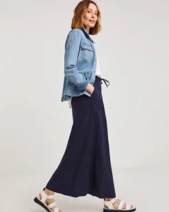 Navy Linen Mix Maxi Skirt