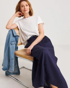 Navy Linen Mix Maxi Skirt
