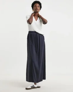 Navy Linen Mix Maxi Skirt
