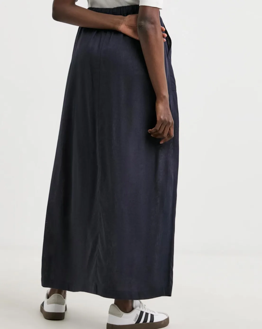 Navy Linen Mix Maxi Skirt