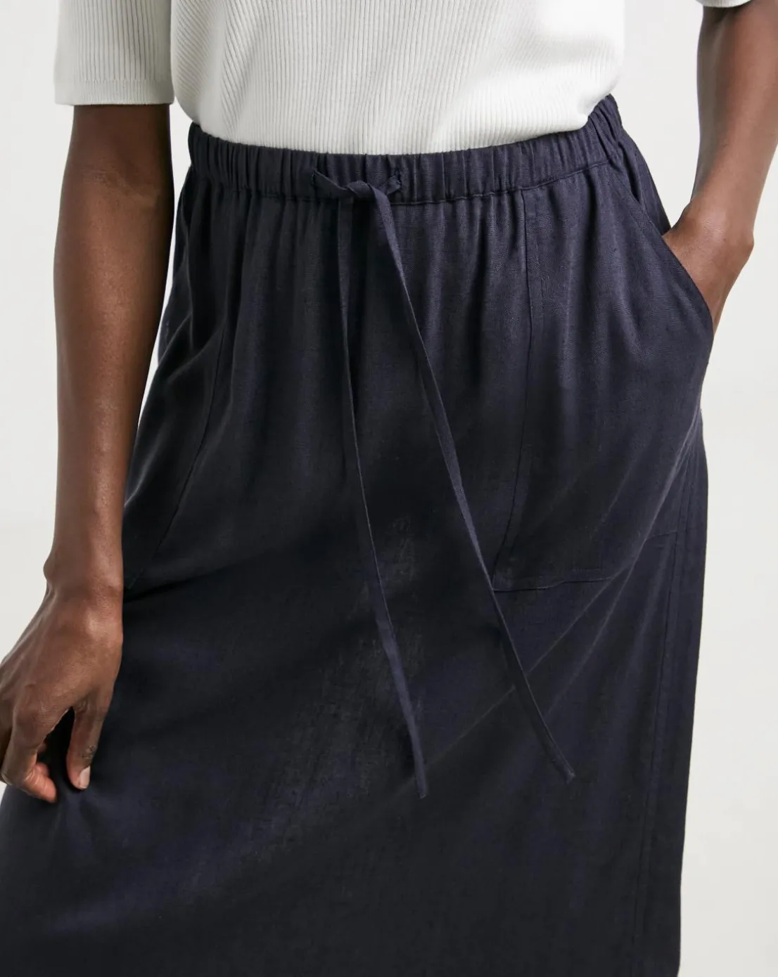 Navy Linen Mix Maxi Skirt