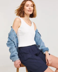 Navy Lyocell Rich Soft Utility Bermuda Shorts