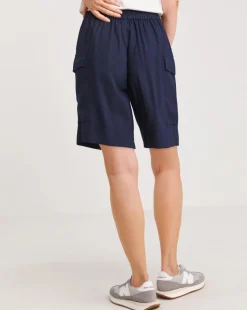 Navy Lyocell Rich Soft Utility Bermuda Shorts