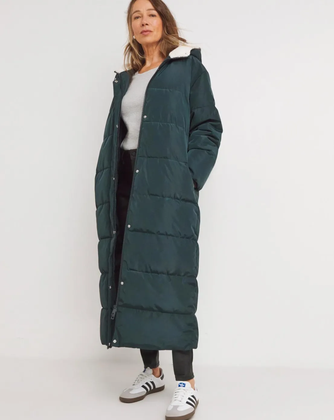 Navy Water Resist Contrast Padded Maxi Coat