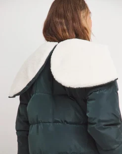 Navy Water Resist Contrast Padded Maxi Coat