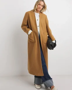 Neutral Collarless Longline Coat