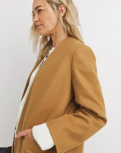 Neutral Collarless Longline Coat