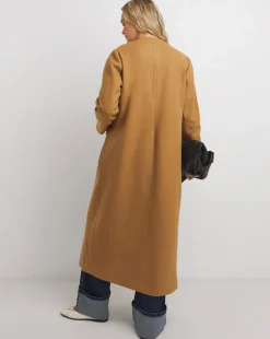 Neutral Collarless Longline Coat