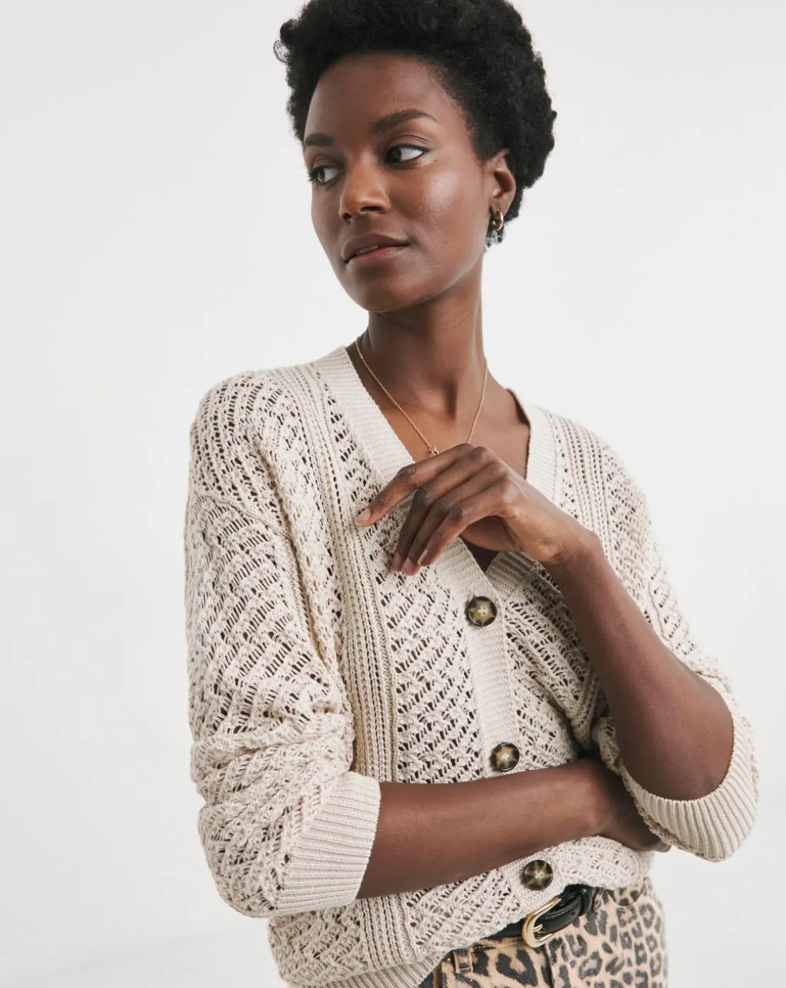 Neutral Crochet Button Down Cardigan