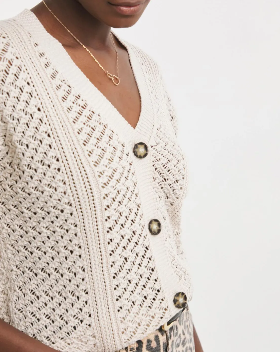 Neutral Crochet Button Down Cardigan