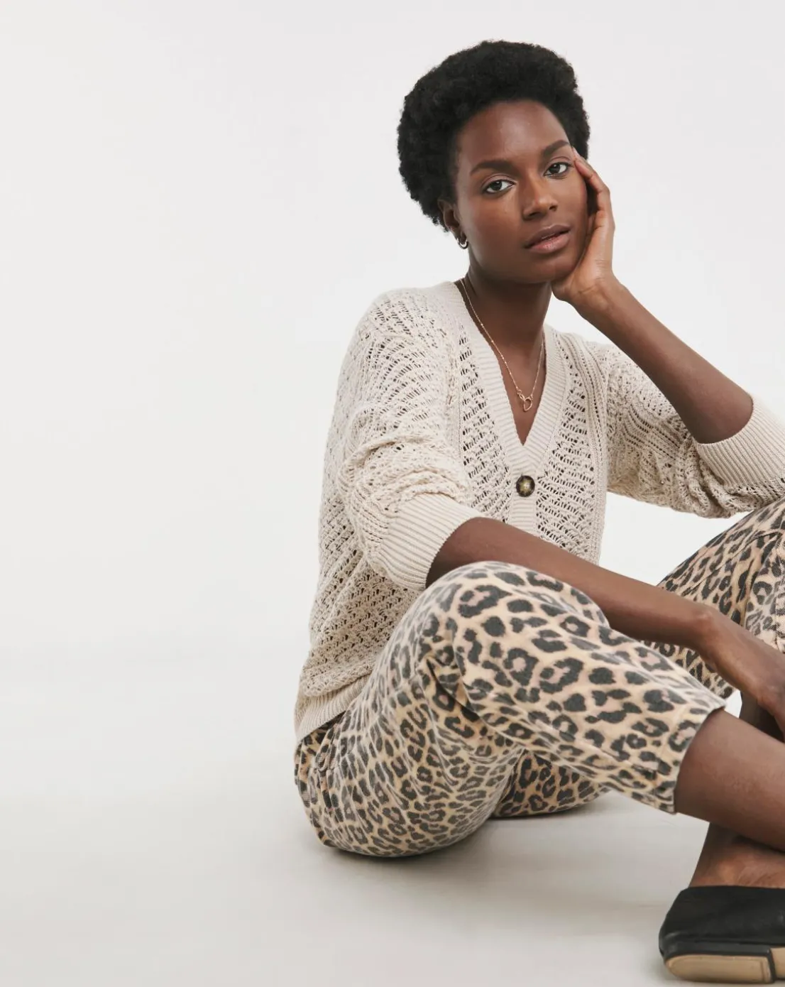 Neutral Crochet Button Down Cardigan