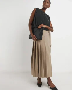 Neutral Pleated Midaxi Skirt