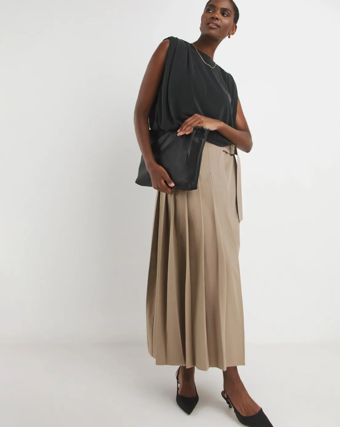 Neutral Pleated Midaxi Skirt