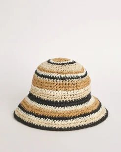 Neutral Stripe Raffia Straw Hat