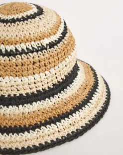Neutral Stripe Raffia Straw Hat