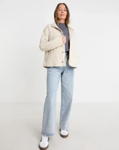 Neutral Washed Quilted Short Jacket
