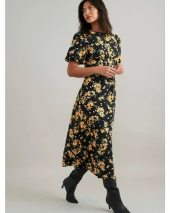 Nobody's Child Benita Midi Dress Yellow and Black Ditsy Floral