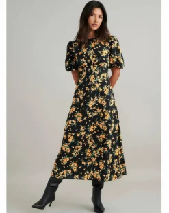 Nobody's Child Benita Midi Dress Yellow and Black Ditsy Floral