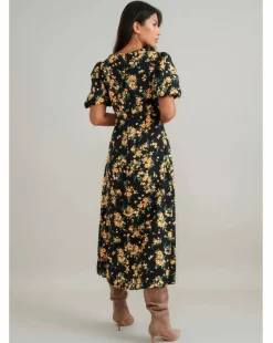 Nobody's Child Benita Midi Dress Yellow and Black Ditsy Floral