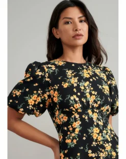 Nobody's Child Benita Midi Dress Yellow and Black Ditsy Floral