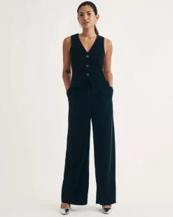 Nobody's Child Black Eli Velvet Wider Leg Trouser