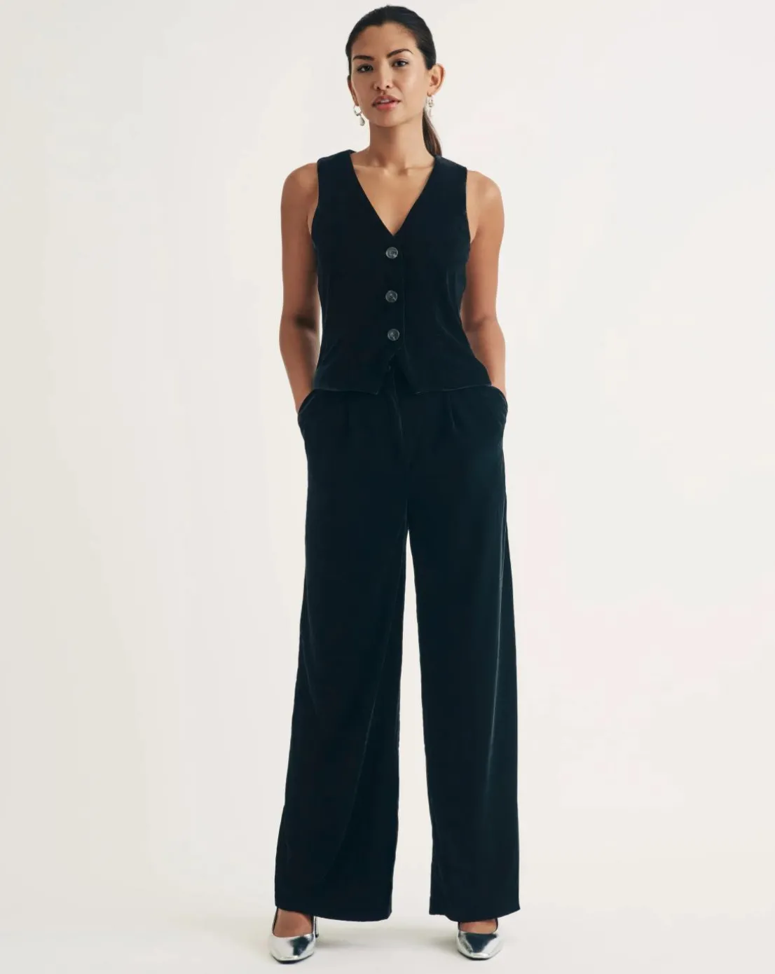 Nobody's Child Black Eli Velvet Wider Leg Trouser