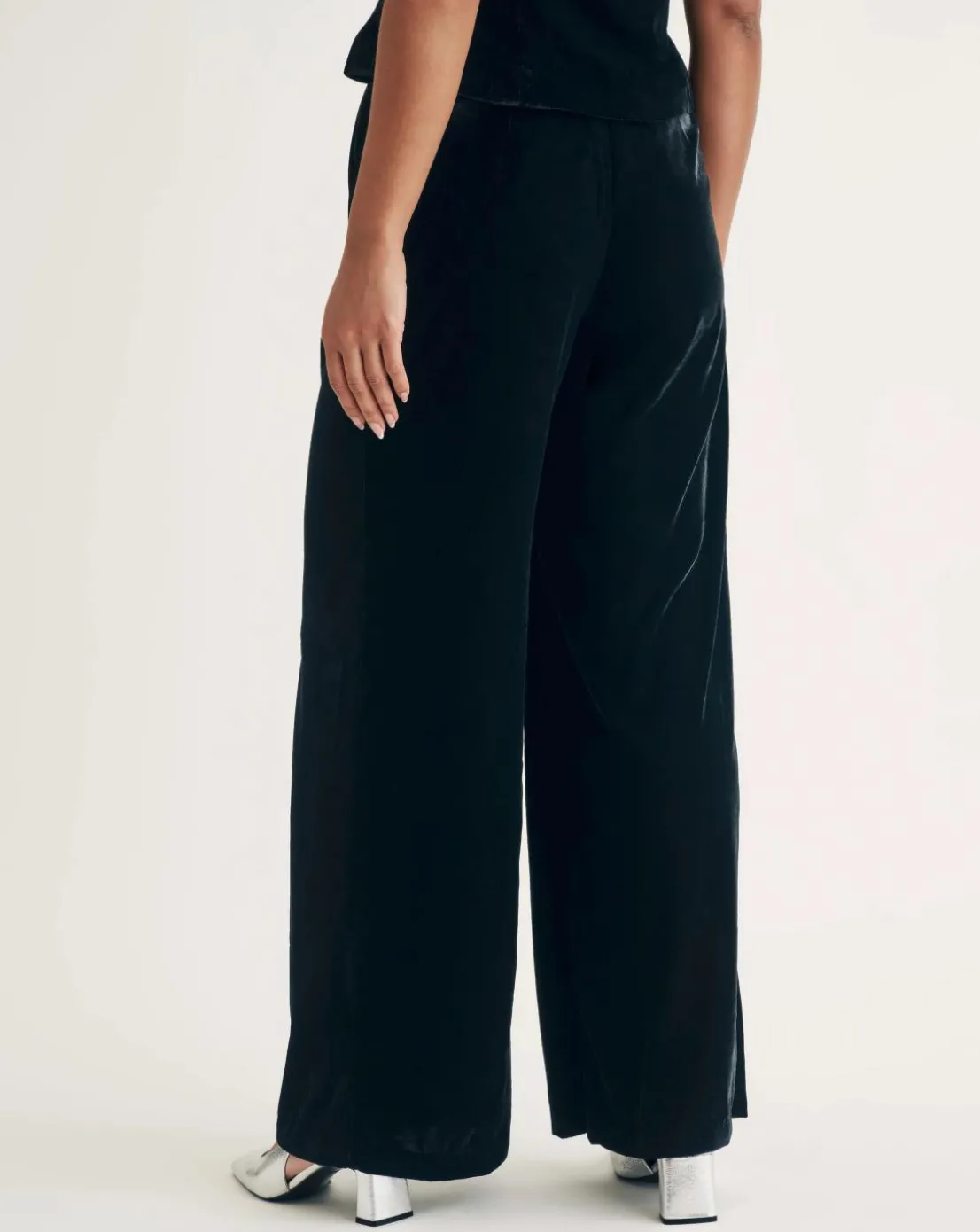 Nobody's Child Black Eli Velvet Wider Leg Trouser