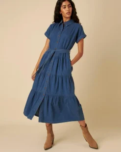 Nobody's Child Denim Ester Tiered Shirt Dress Plain