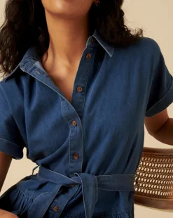 Nobody's Child Denim Ester Tiered Shirt Dress Plain