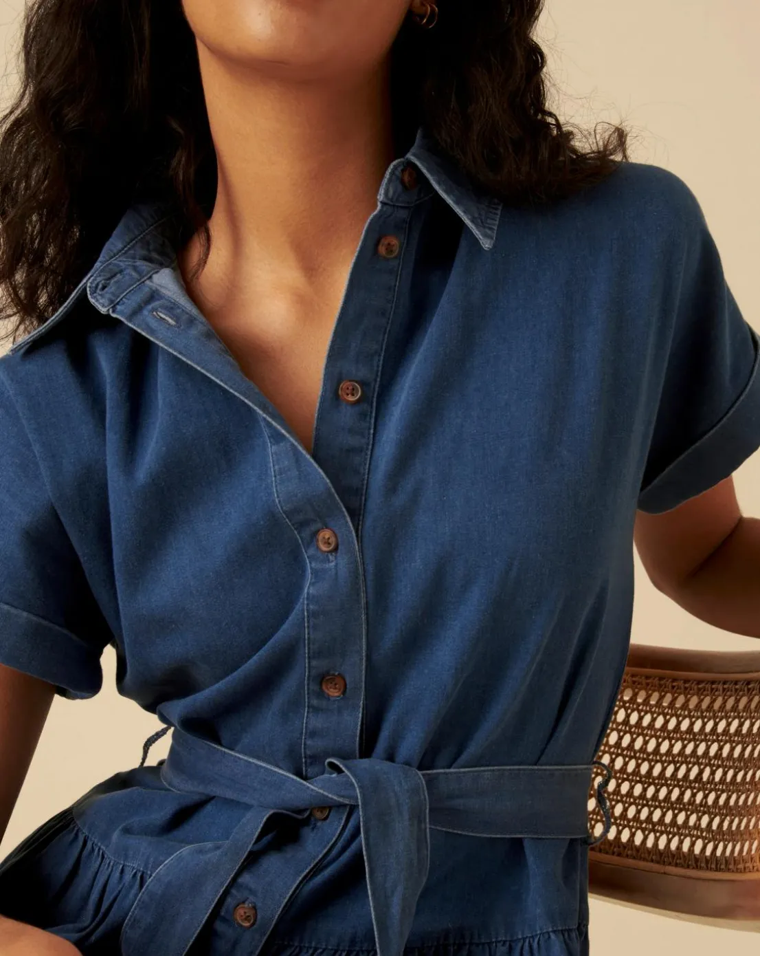 Nobody's Child Denim Ester Tiered Shirt Dress Plain