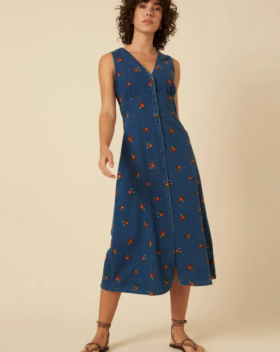 Nobody's Child Denim Sandra Embroidered Midi Dress