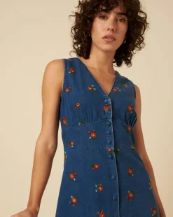 Nobody's Child Denim Sandra Embroidered Midi Dress