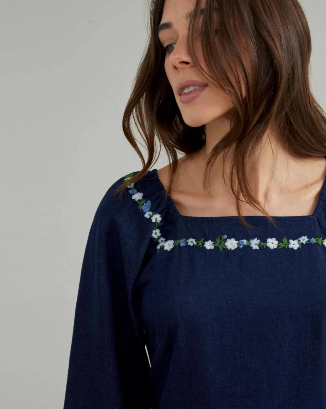 Nobody's Child Garland Embroidered Denim Midi Dress
