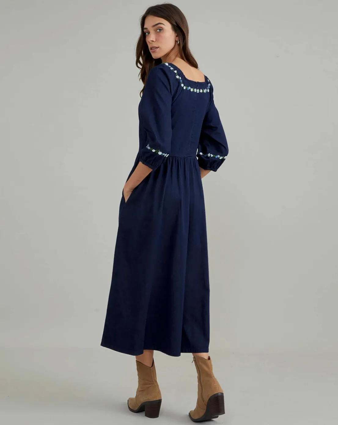 Nobody's Child Garland Embroidered Denim Midi Dress